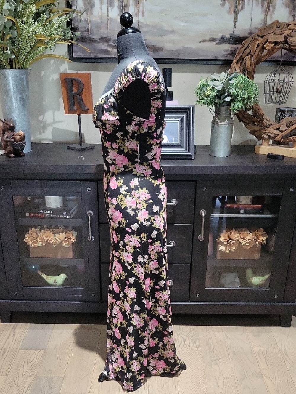 Liberty Love Black Floral Slip Dress with Pink & Cream Flowers - Picture 3 of 4
